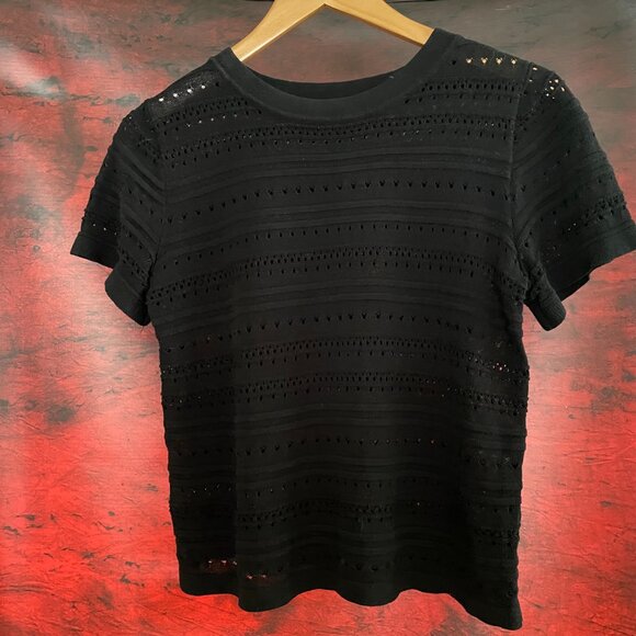 Ichi black pointelle knit sweater short sleeves with transparency - Picture 2 of 9